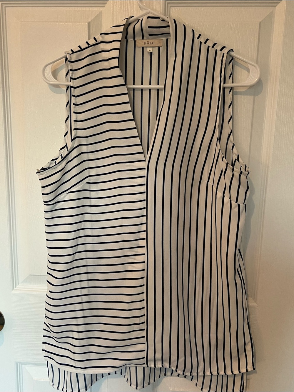 HALO Women's Navy & White Striped Sleeveless V-Neck Top